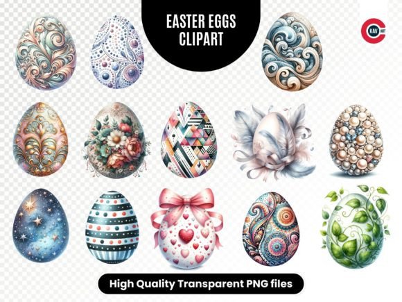 Decorative Easter Egg Clipart Bundle: 13 Vibrant PNGs